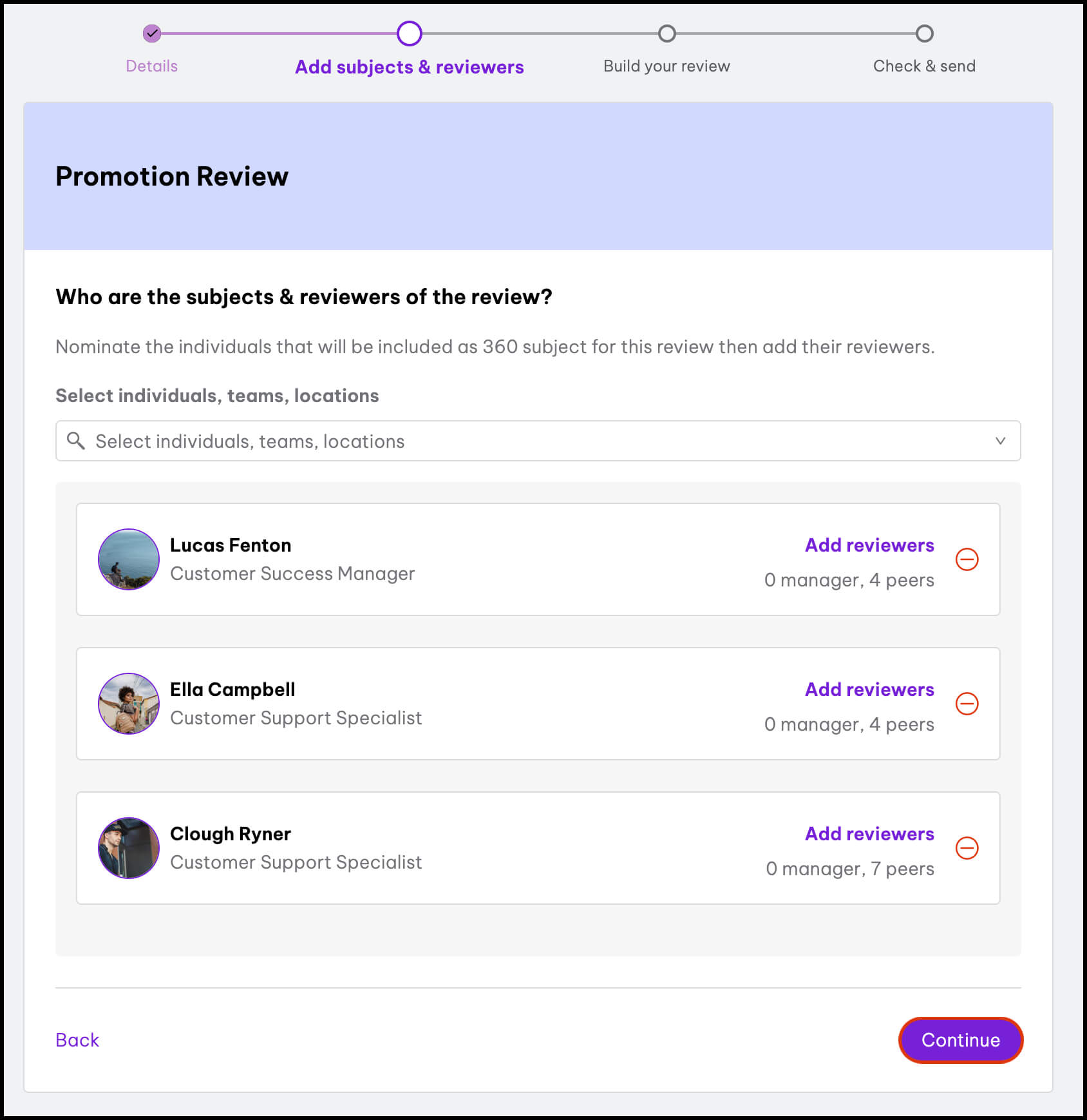 360 degree reviews - subjects and reviewees