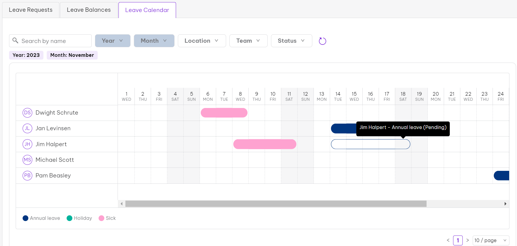 leave calendar