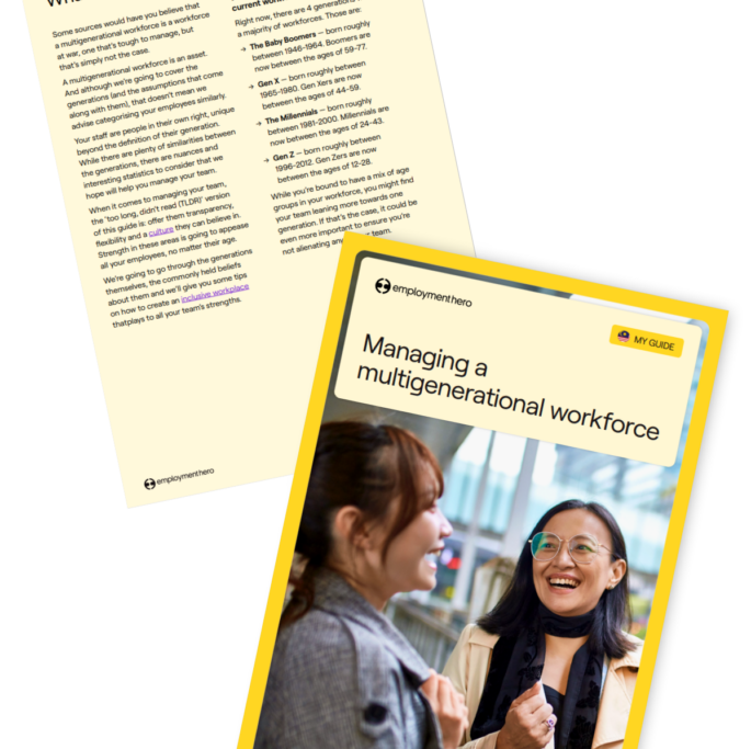front cover and third page of multigenerational workforce guide downloadable