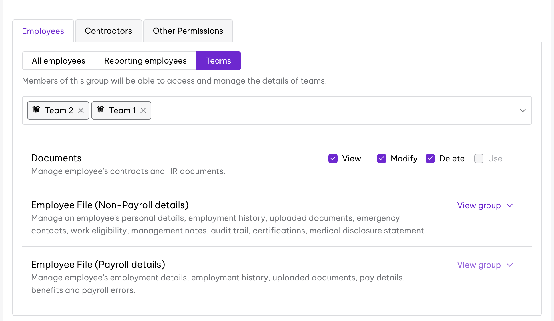 Custom Security Settings in Employment Hero