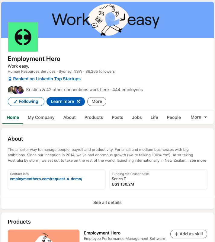 A snippet of Employment Heroโs Home section.