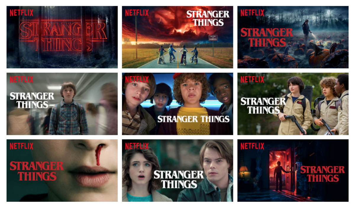 collage of different artworks for Netflix's Stranger Things show