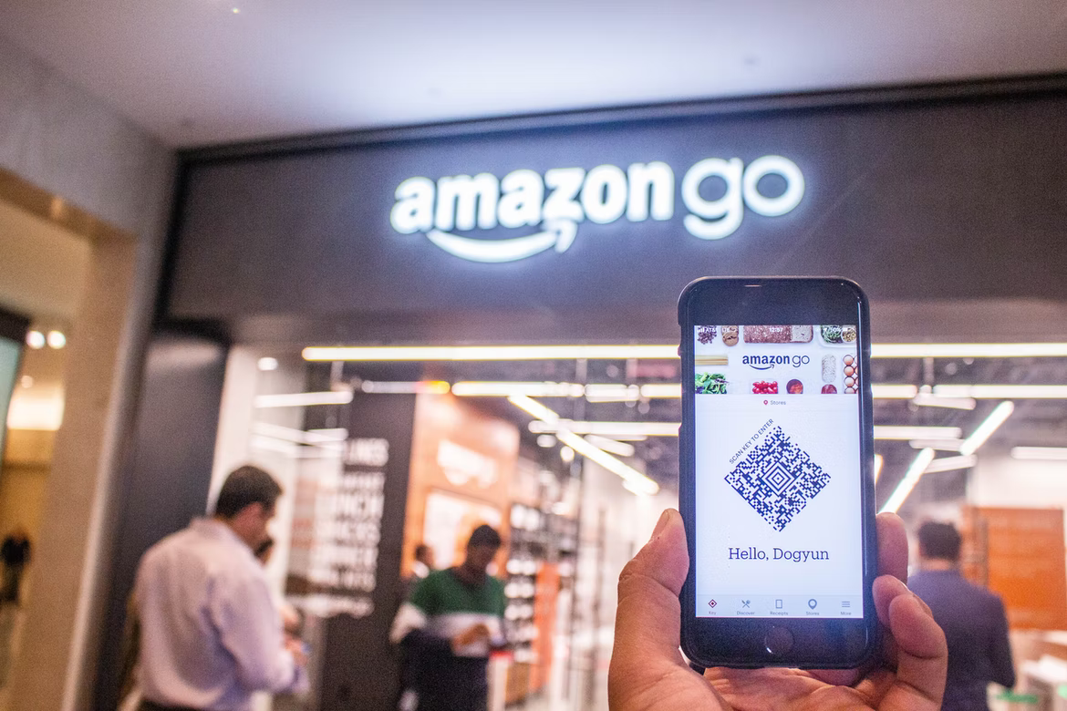 phone showing amazon go's QR code
