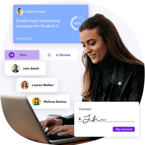 Girl looking at hr software 