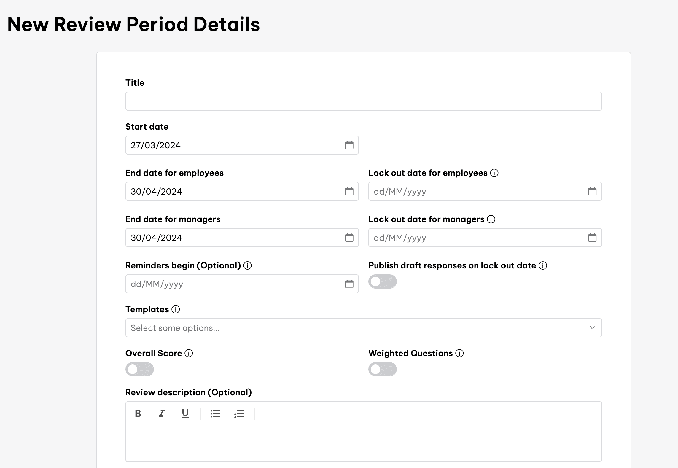 Configure different review timings