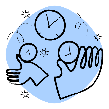 illustration of hands and clocks