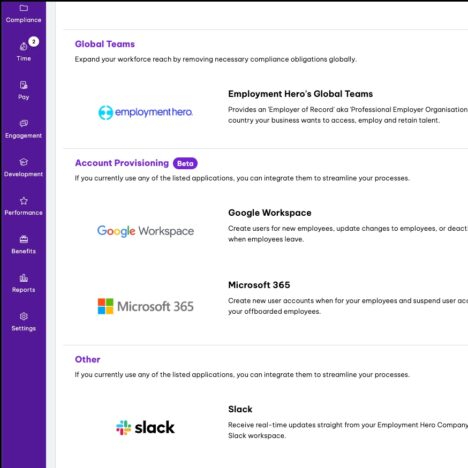 Employment Hero platform - Google Workspace integration tab