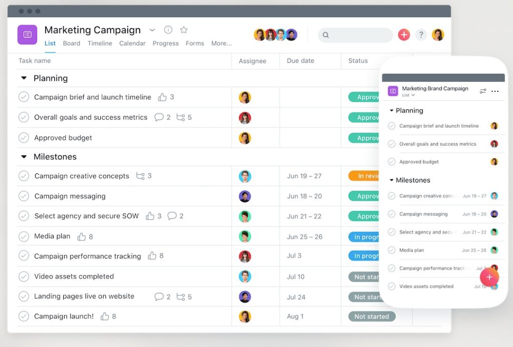 Remote working project management tool Asana