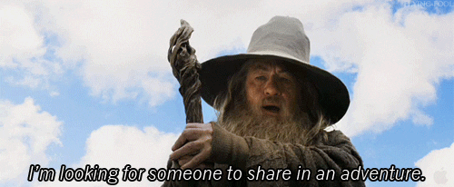 Gandalf peers over saying 'I'm looking for someone to share in an adventure'