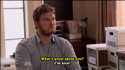Man answers question 'what's great about you' with 'I'm nice'