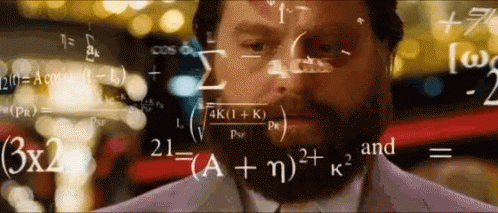 Man stands staring while calculations swirl around his face