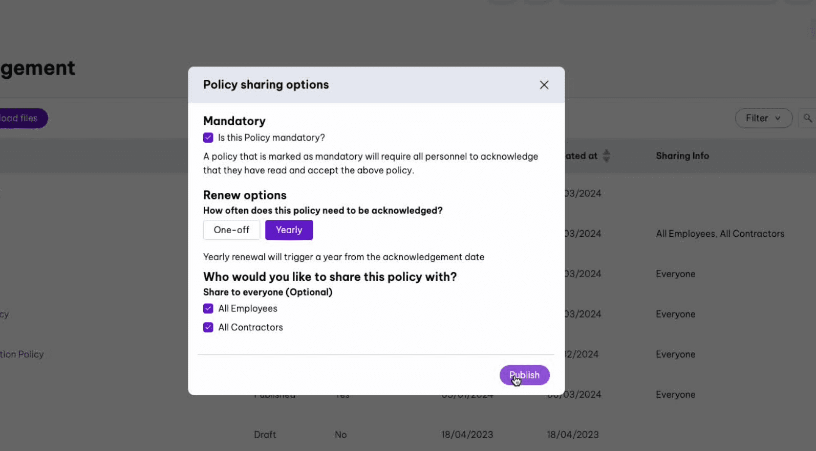 policy acknowledgement 