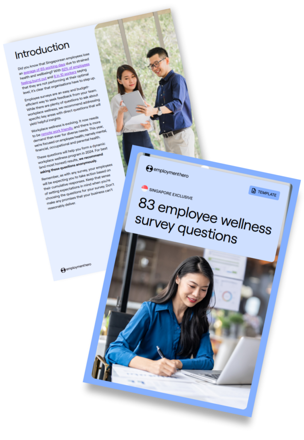 first and third pages of the employee wellbeing survey questions template