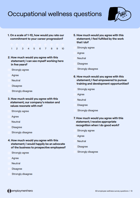 List of questions from the employee wellness survey questions template