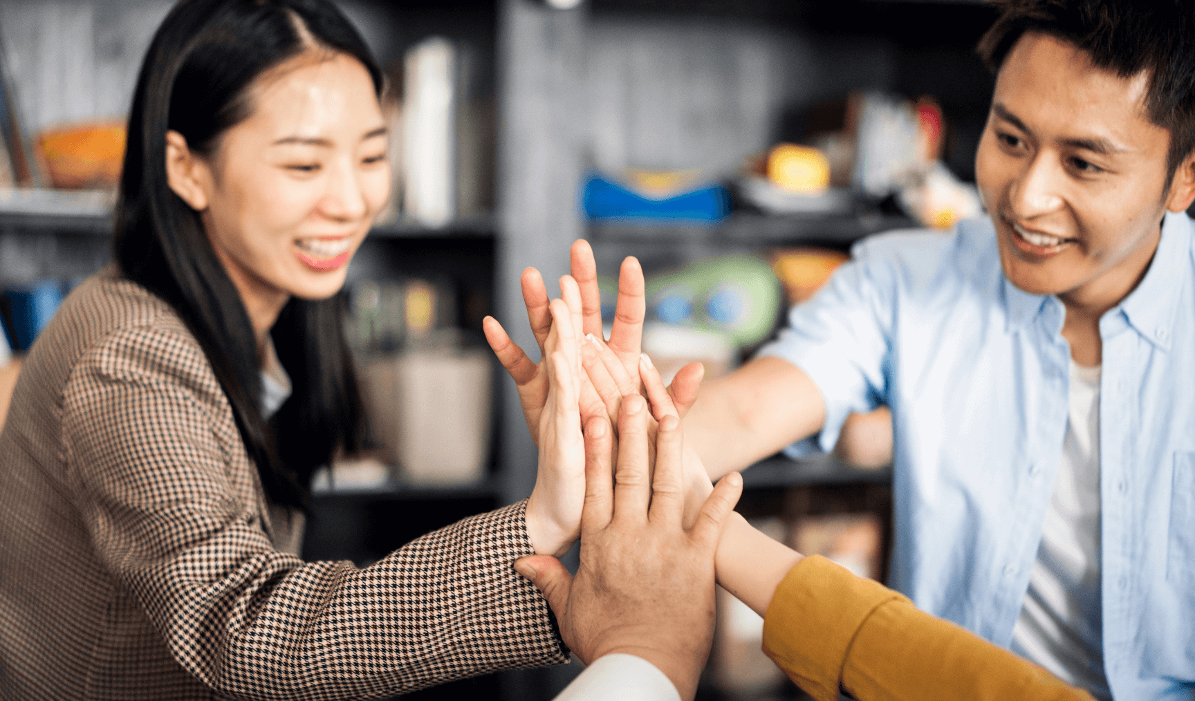 a group of colleagues high fiving each other