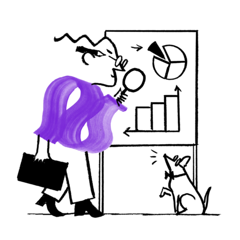 Quinn closely inspecting a whiteboard of data