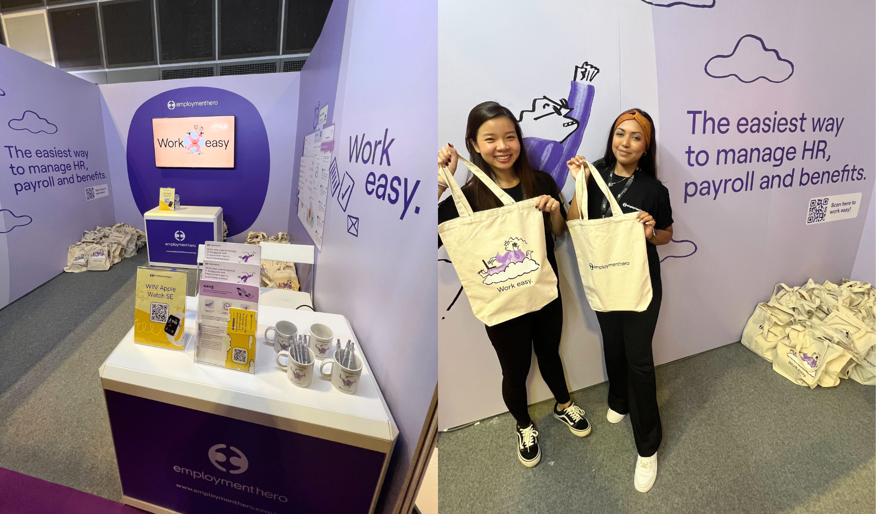 EH team holding tote bags at our booth