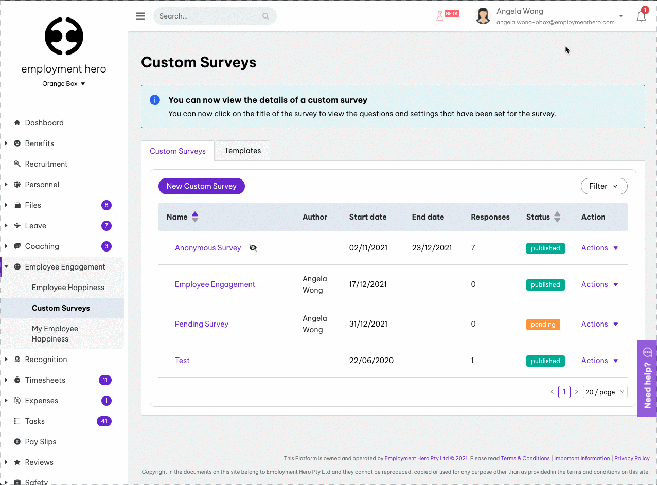 Employment Hero Custom Survey 