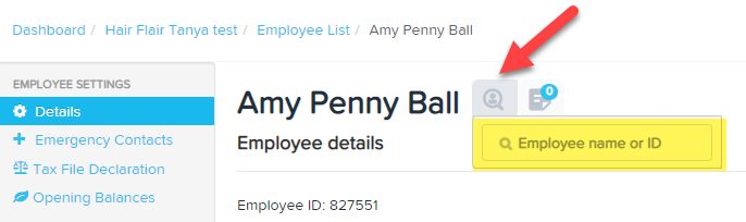 search details in employee