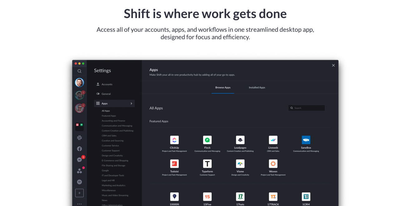 Shift is a great productivity tool for keeping all your tabs in one place