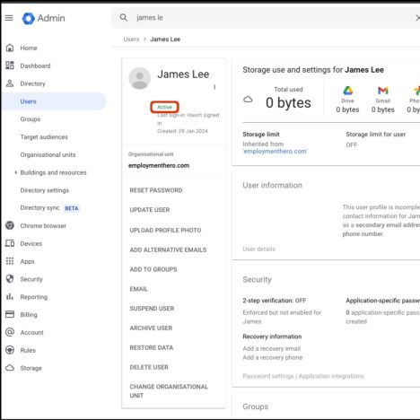 Employment Hero platform - Google Workspace integration active employee tab