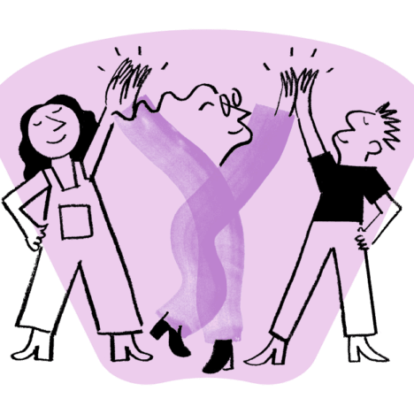illustration of three employees high fiving